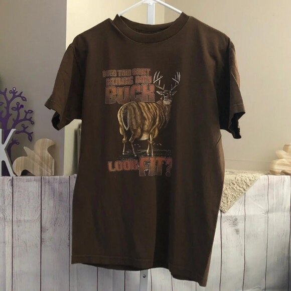 Allstyle Apparel sz M Brown Funny Hunting Graphic Tee - Picture 2 of 8